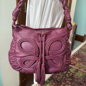 Mary Norton  Shoulder bag exquisite leather  wine   braided strap  gold interior